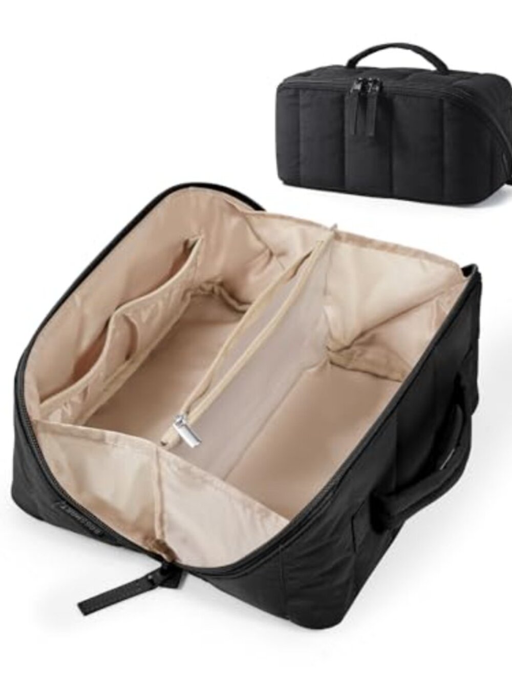 Quilted Makeup Bag Travel Cosmetic Organizer Full Open Zip Pouch